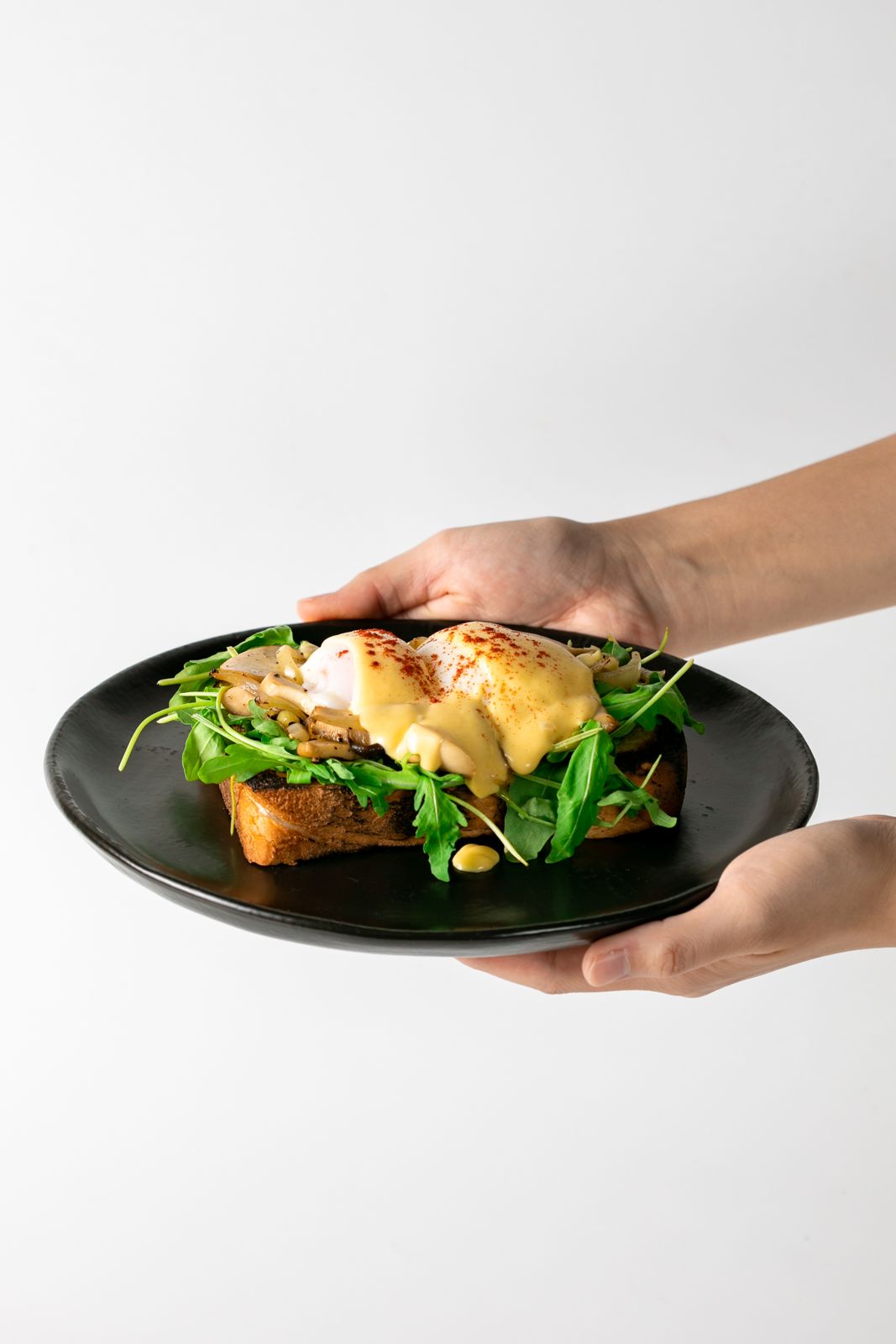 Not-A-Benny with hollandaise, rocket and mushrooms